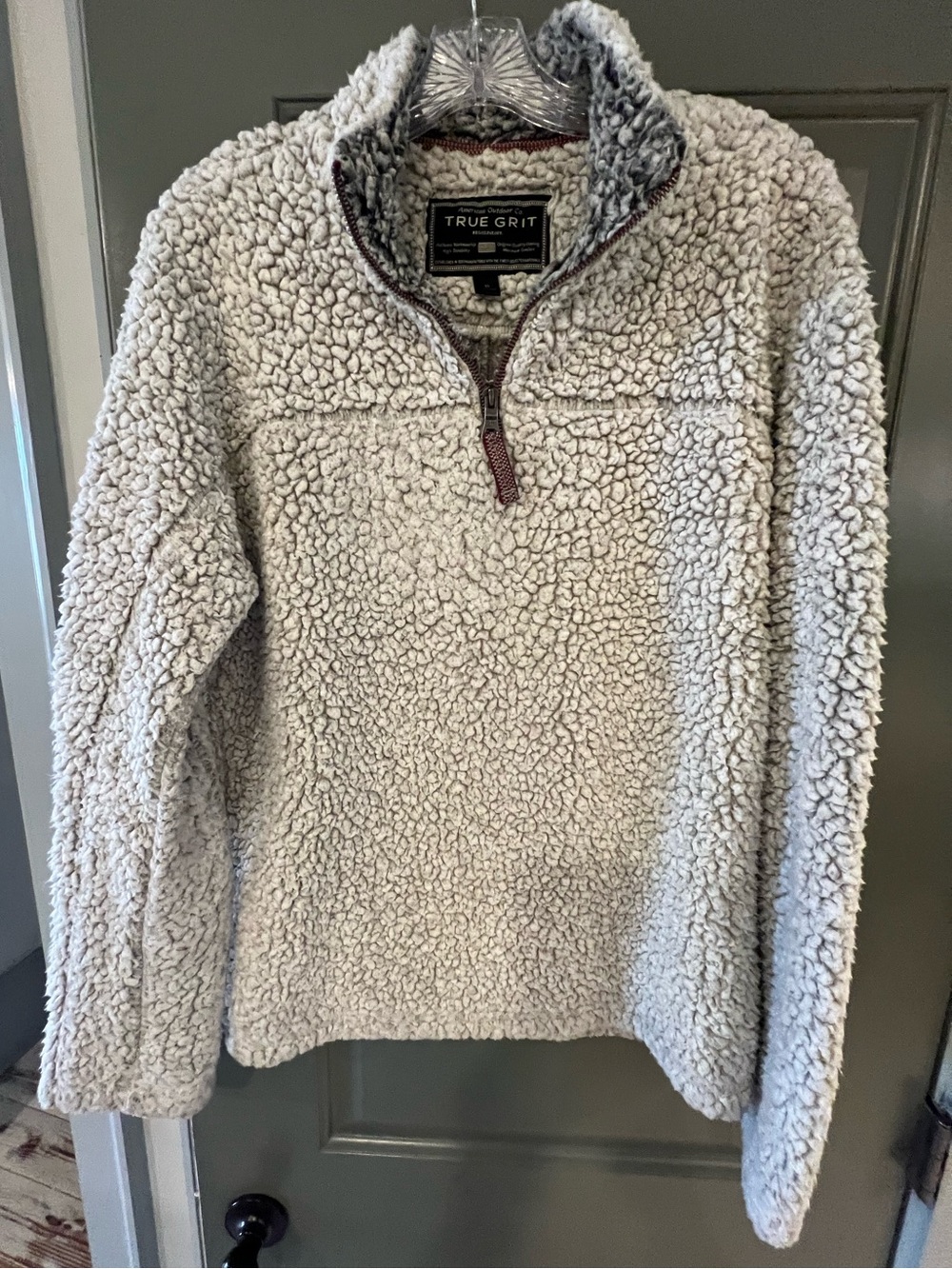 True Grit Sherpa Quarter-Zip Pullover - Cream with Gray Trim